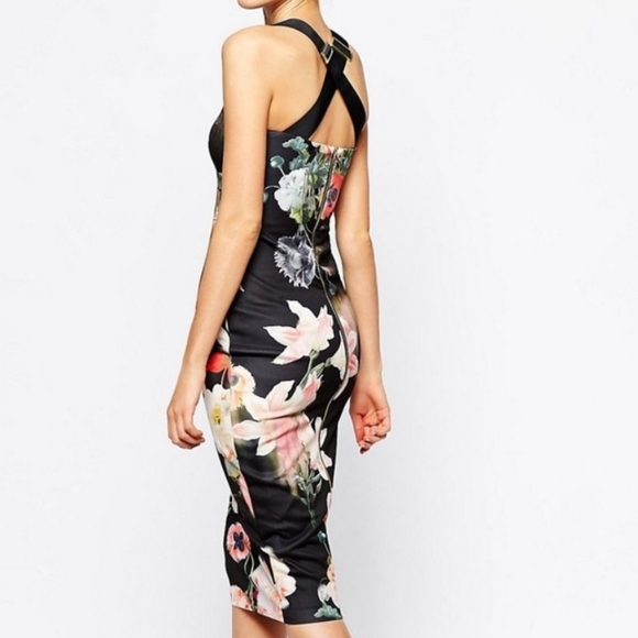 Ted Baker London black floral cocktail dress- TB SIZE 1 - Picture 2 of 4